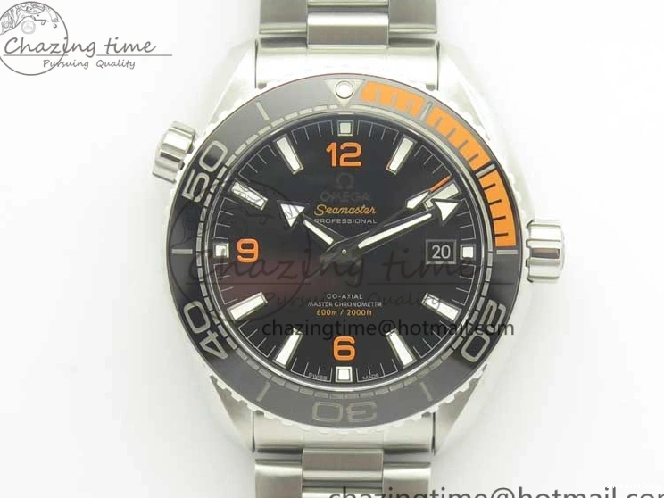 0420 Planet Ocean 43.5mm SS VSF 1:1 Best Edition Black Orange Bezel Black Dial on SS Bracelet A8900 Super Clone Breathable 8003